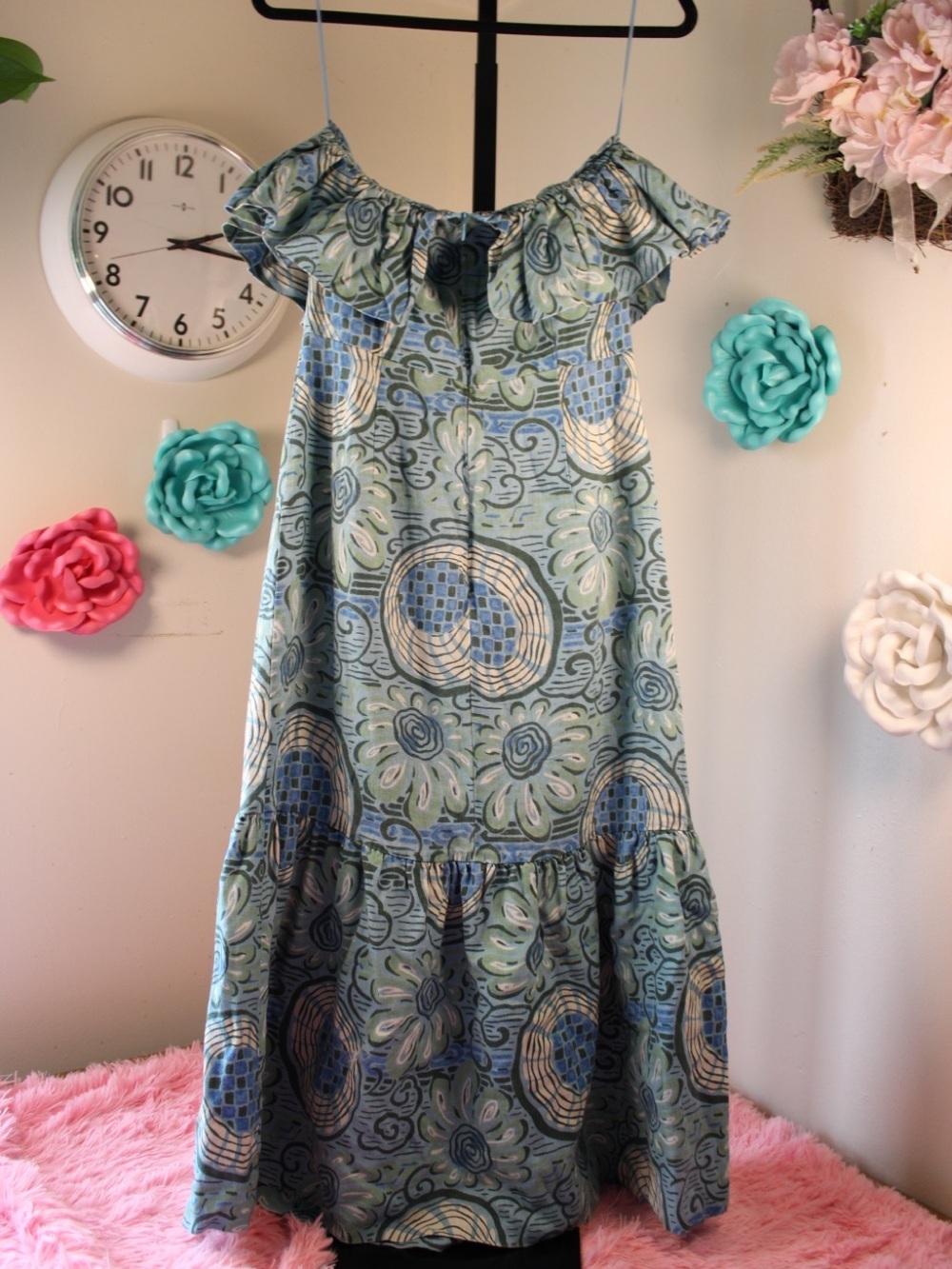 RHODE Teal and Green Strapless Ruffle Midi Dress Size 12 - Picture 4 of 16